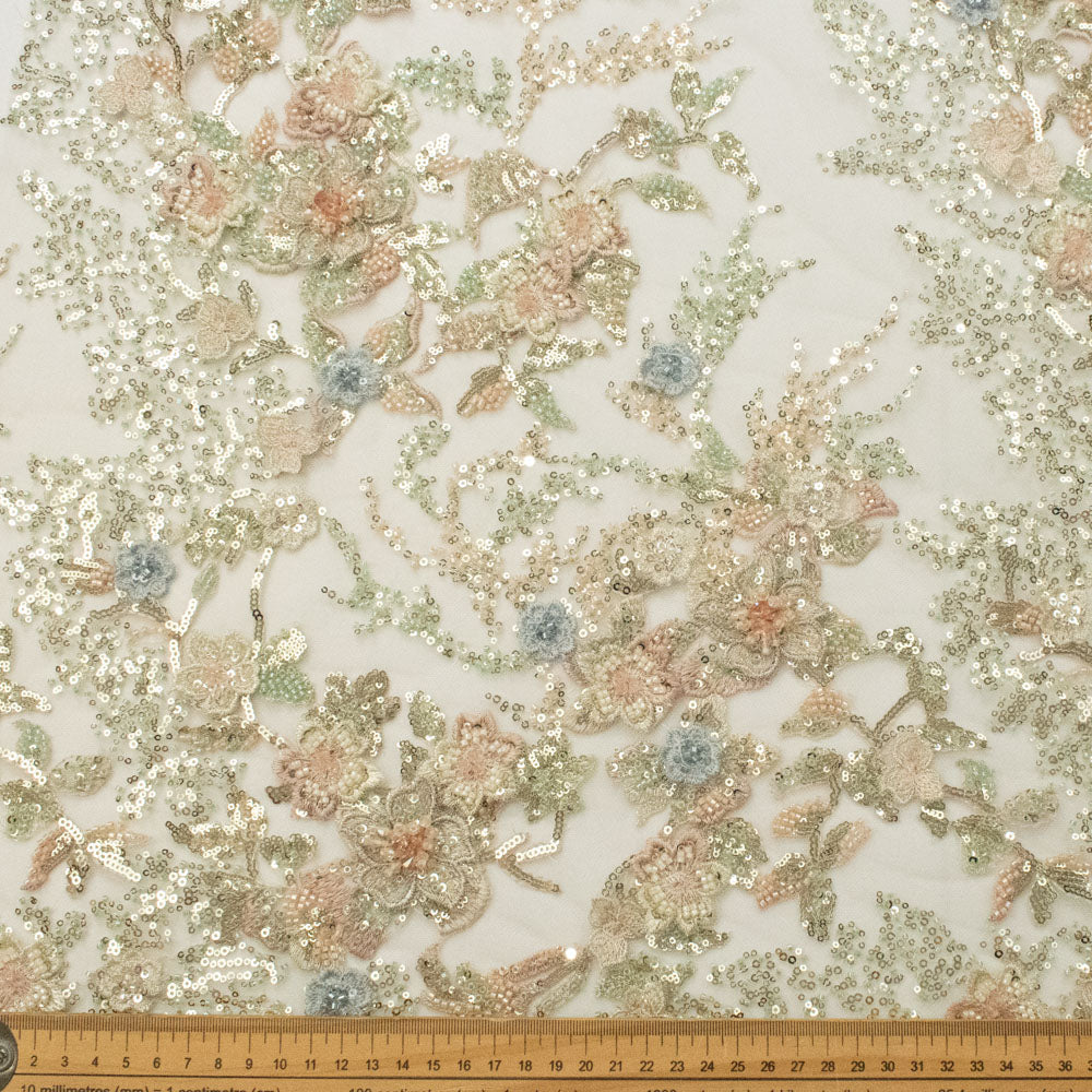 Pathan Collection Embroidered Couture Laces – Design-AS24-04 Sage green/ Baby Pink 3D Flowers (Copy)