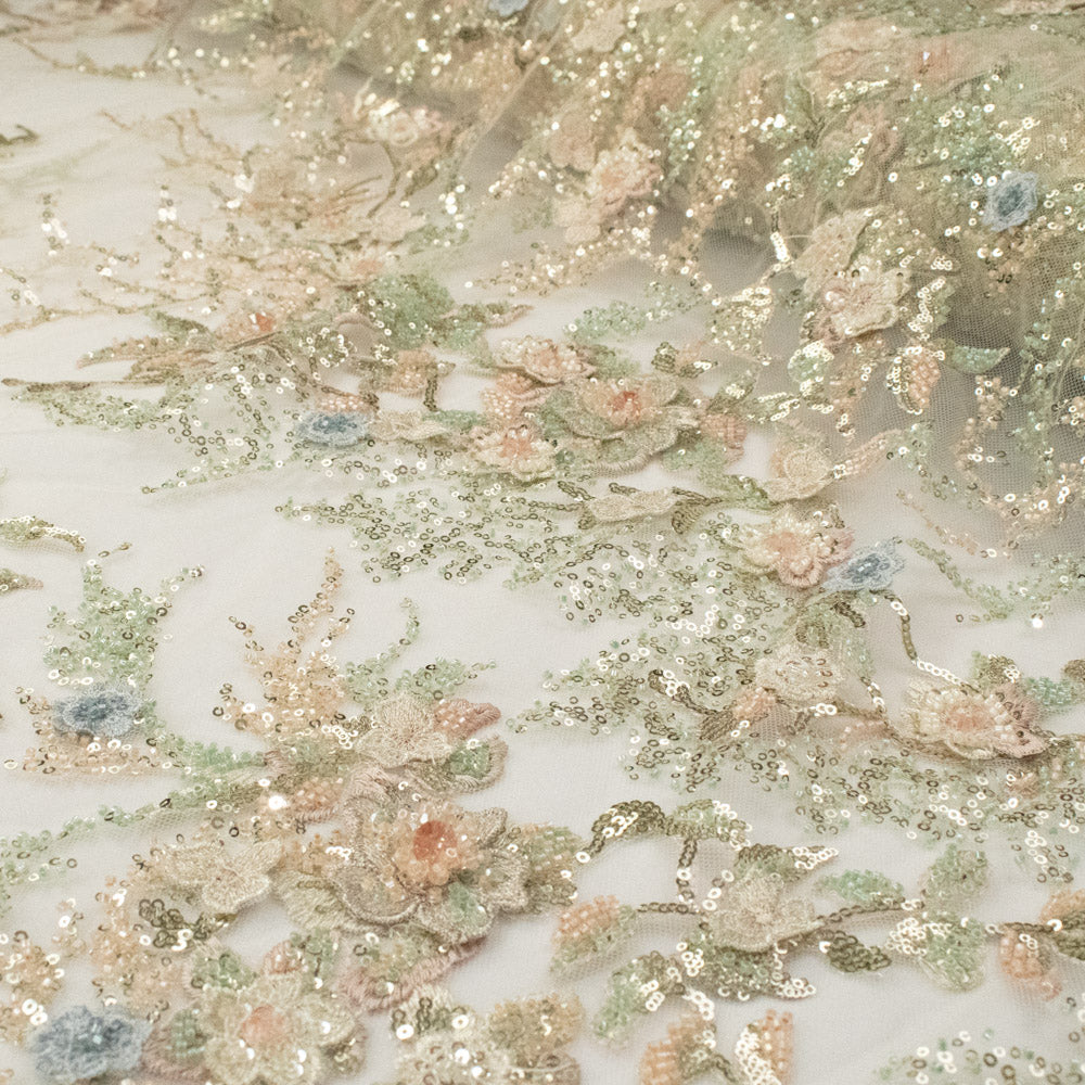 Pathan Collection Embroidered Couture Laces – Design-AS24-04 Sage green/ Baby Pink 3D Flowers (Copy)