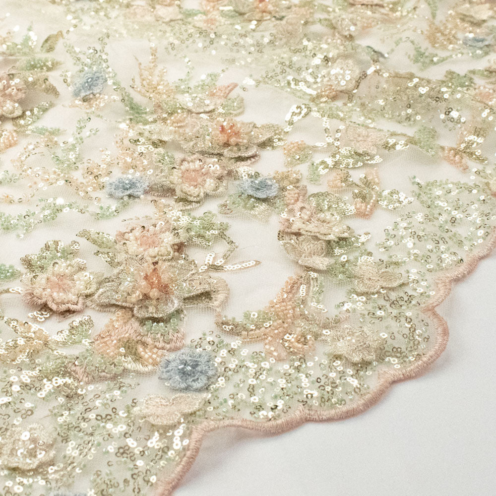 Pathan Collection Embroidered Couture Laces – Design-AS24-04 Sage green/ Baby Pink 3D Flowers (Copy)