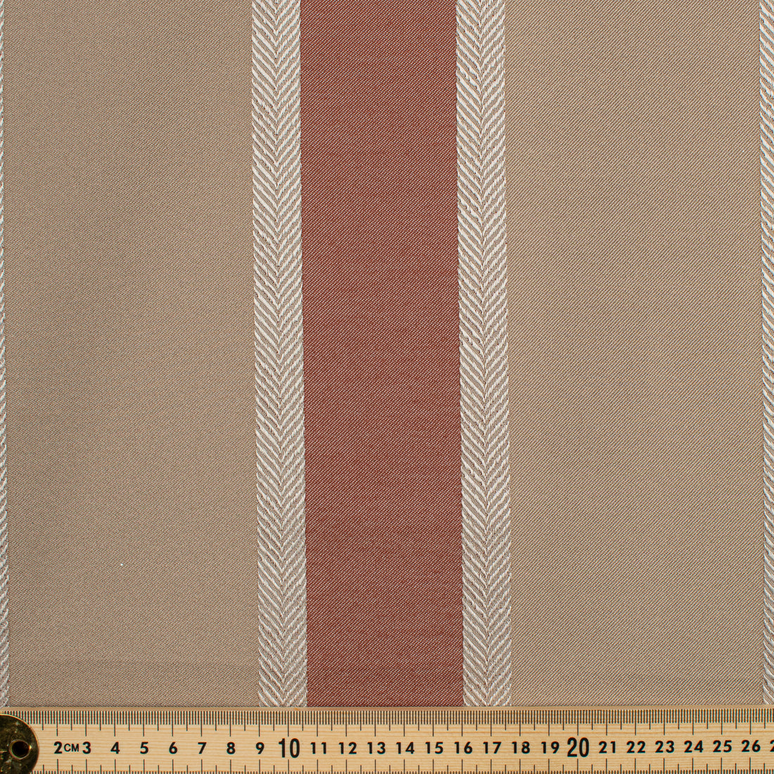 Classic Stripe Woven Upholstery & Suiting Fabric in Brick/Beige