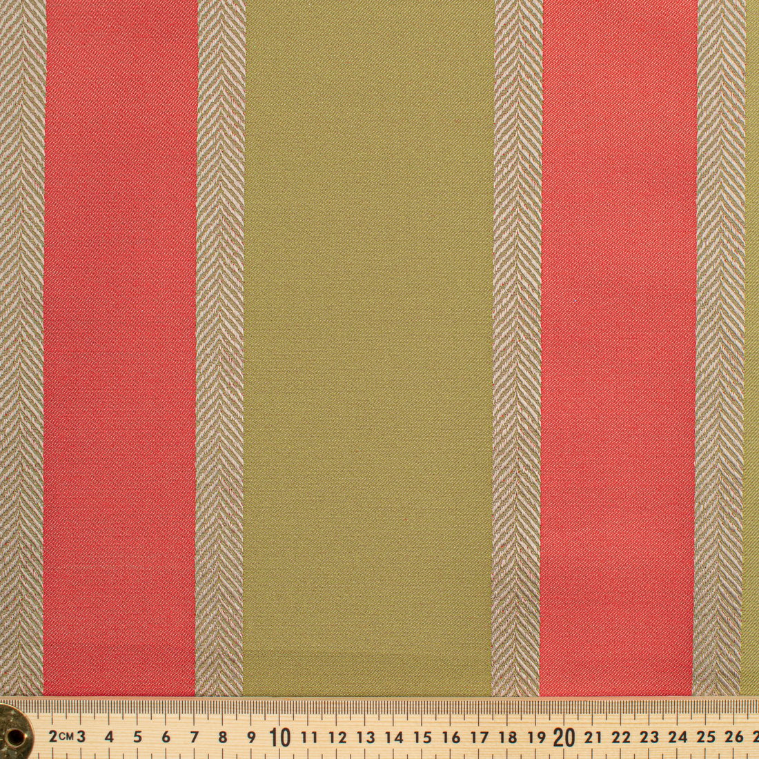 Classic Stripe Woven Upholstery & Suiting Fabric in Olive/Red