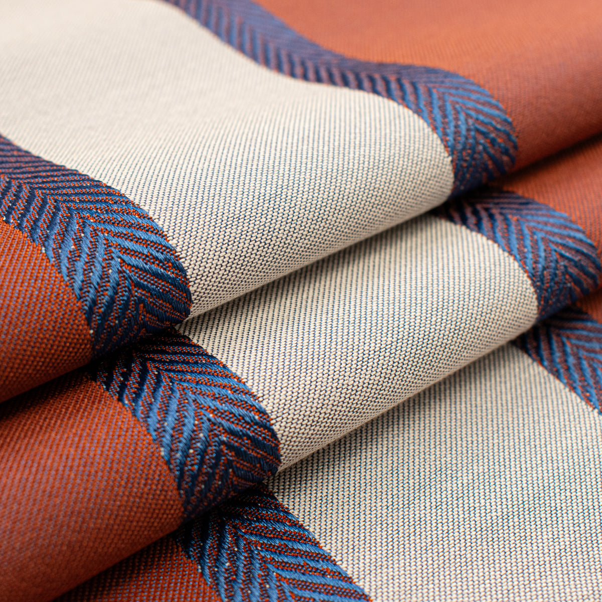 Classic Stripe Woven Upholstery & Suiting Fabric in Rust/Blue