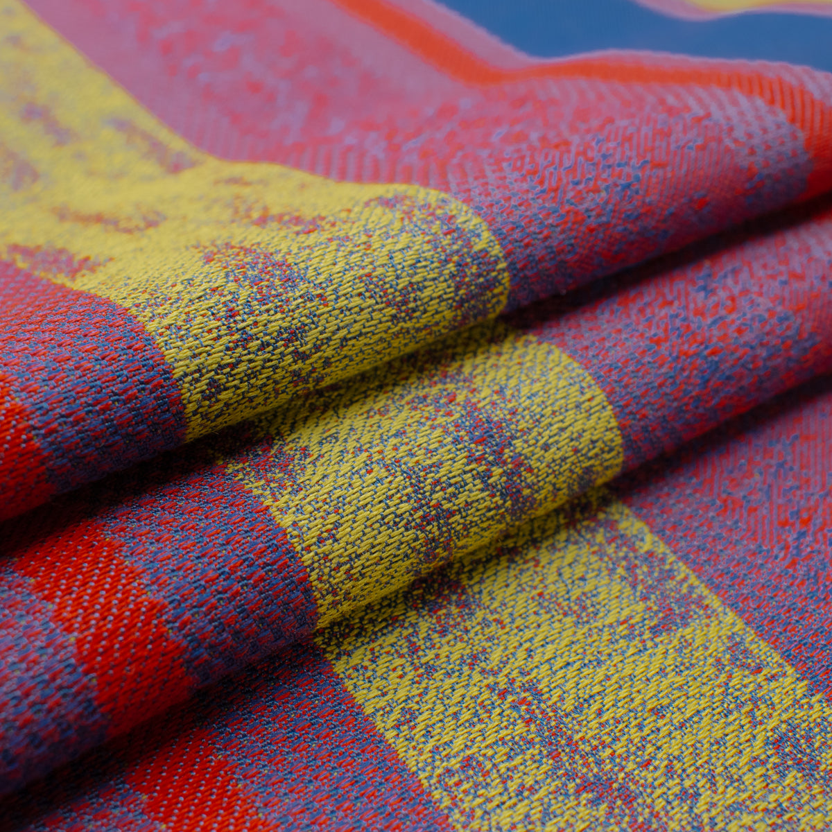 Artisan Stripe Woven Upholstery & Suiting Fabric in Blue/Lime