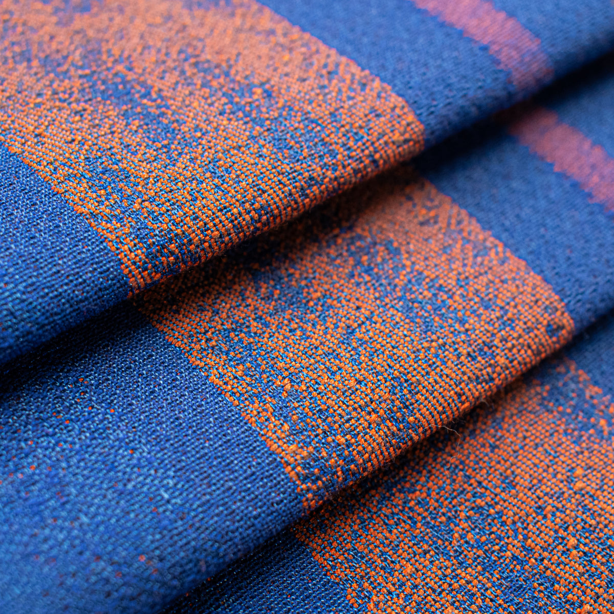 Artisan Stripe Woven Upholstery & Suiting Fabric in Rust/Blue