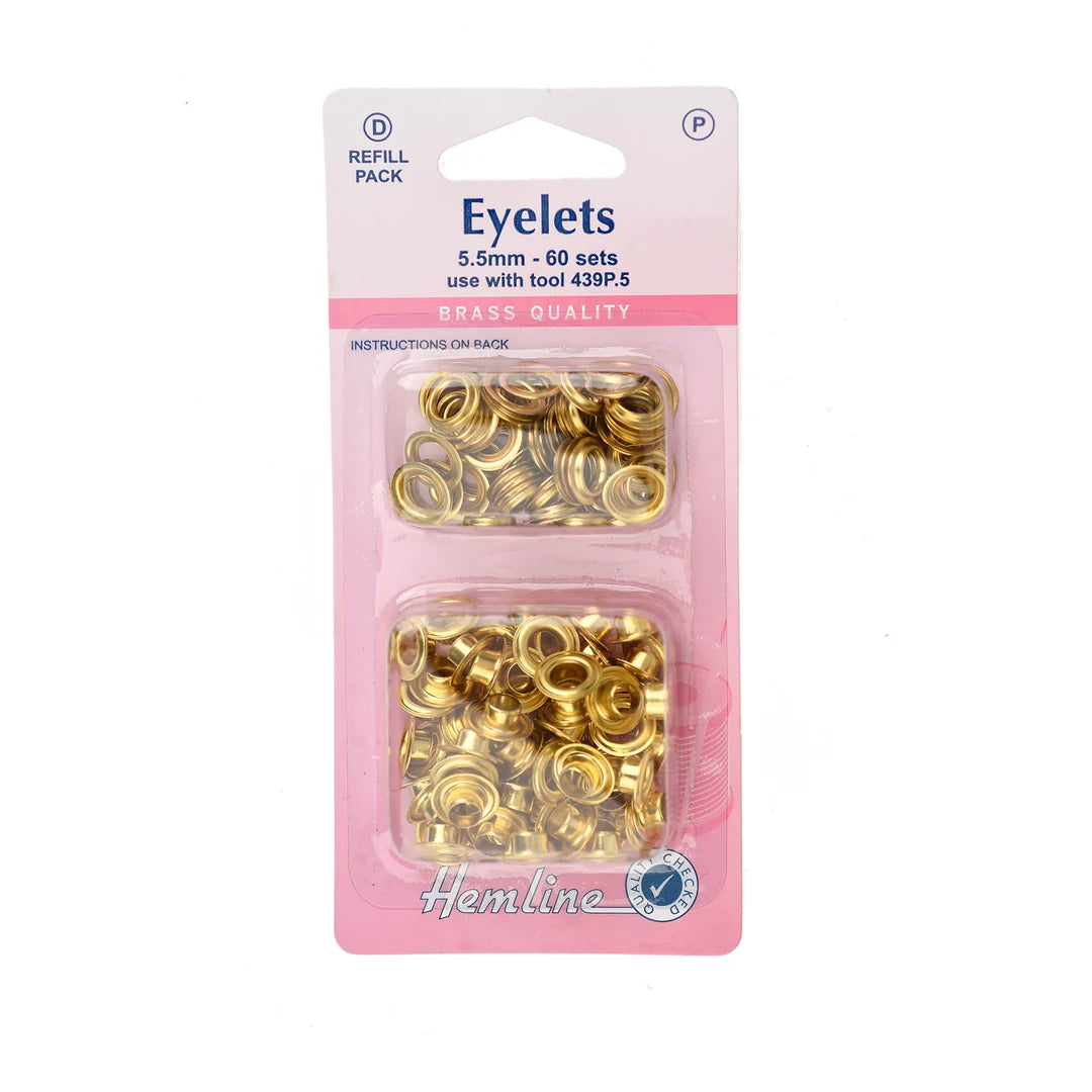 Hemline Eyelets Refill Pack 60pcs - 5.5mm Gold
