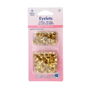 Hemline Eyelets Refill Pack 60pcs - 5.5mm Gold