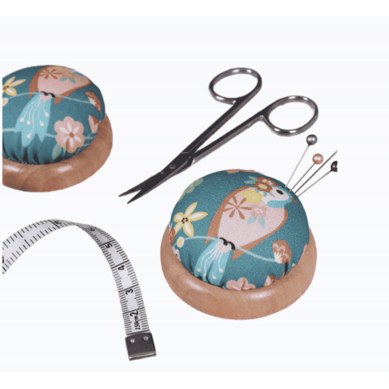 Fabric Dome Top Pincushion with Wooden Base – Assorted Designs