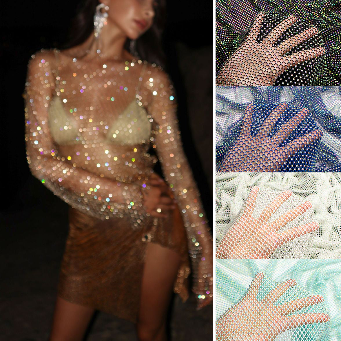 Holographic Diamante/Rhinestone Stretch Mesh