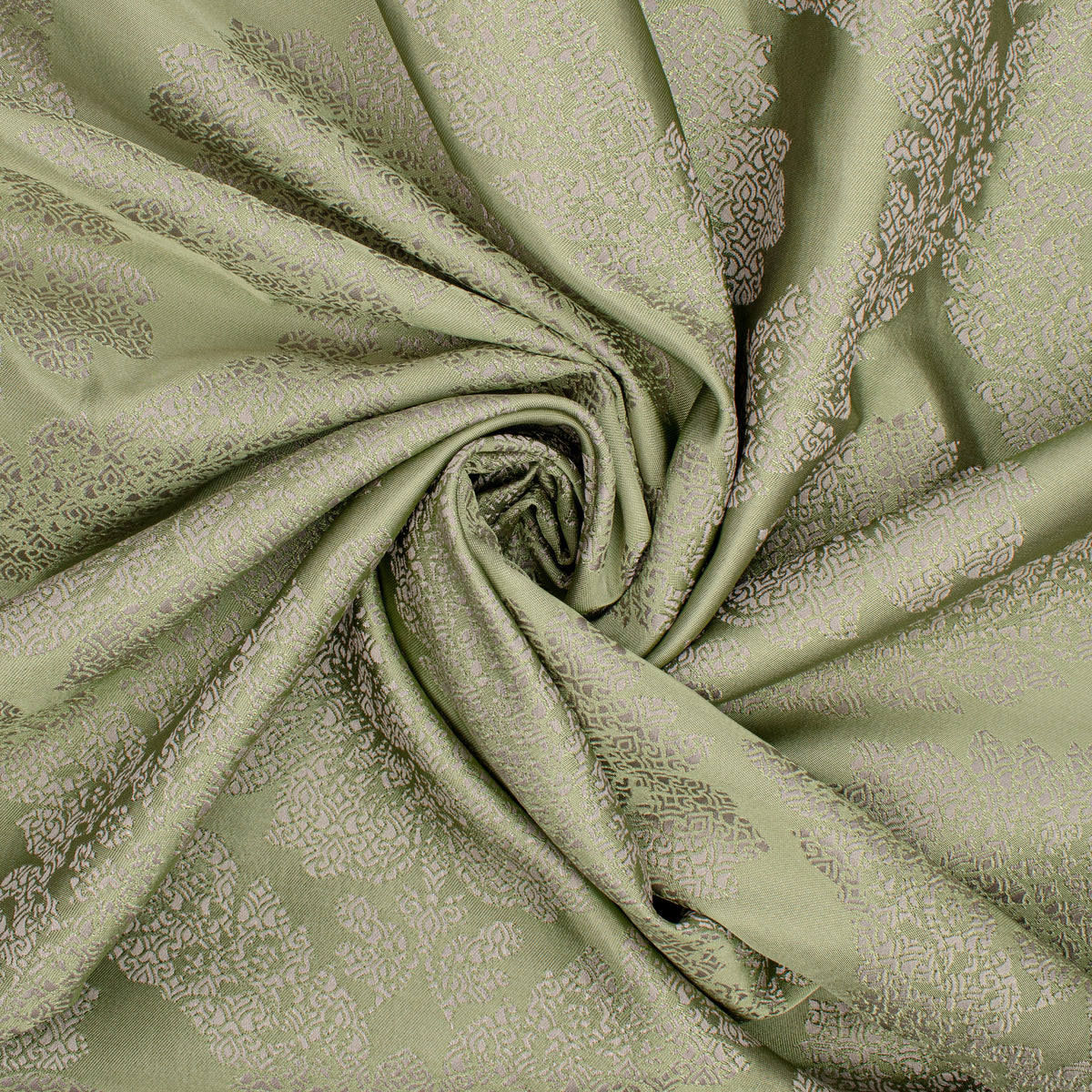 Reversible Floral Jacquard Brocade Suiting/Upholstery Fabric in Green/Cream