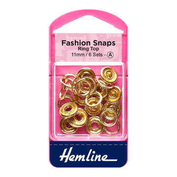 Hemline Fashion Snaps Ring Top 11mm - Gold