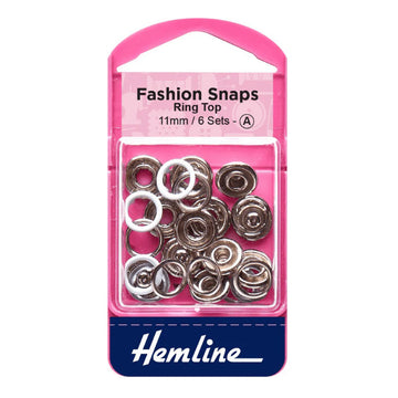 Hemline Fashion Snaps Ring Top 11mm - White