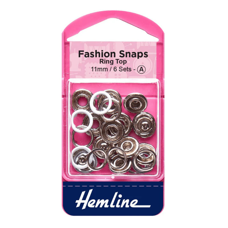 Hemline Fashion Snaps Ring Top 11mm - White