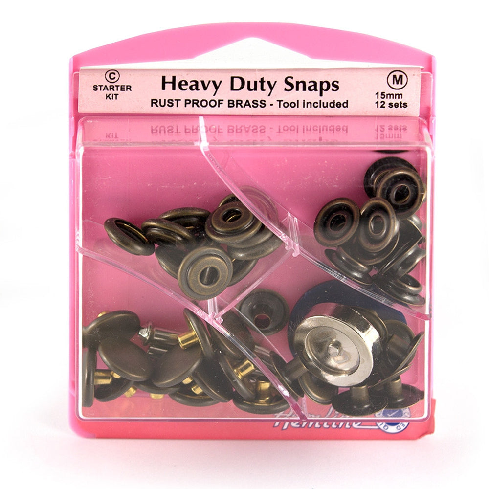 Hemline Heavy Duty Snaps With Tool Bronze - 15mm - Set of 12