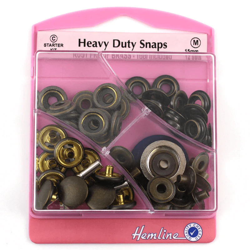 Hemline Heavy Duty Snaps With Tool Antique - 15mm - Set of 12