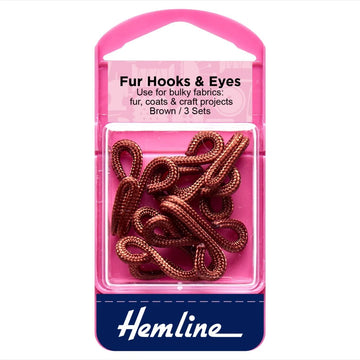 Hemline Fur Hooks & Eyes - Extra Large Brown 3 Sets
