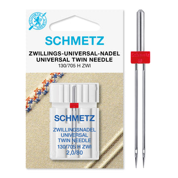 Schmetz Sewing Machine Needles Twin Universal 80/2mm - 1 Per Cassette