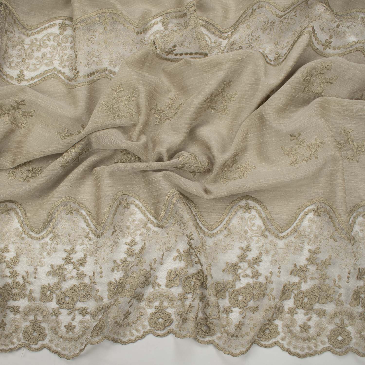 Turkish Lace Border Curtaining Sheer/Voile Metallic Floral Embroidered