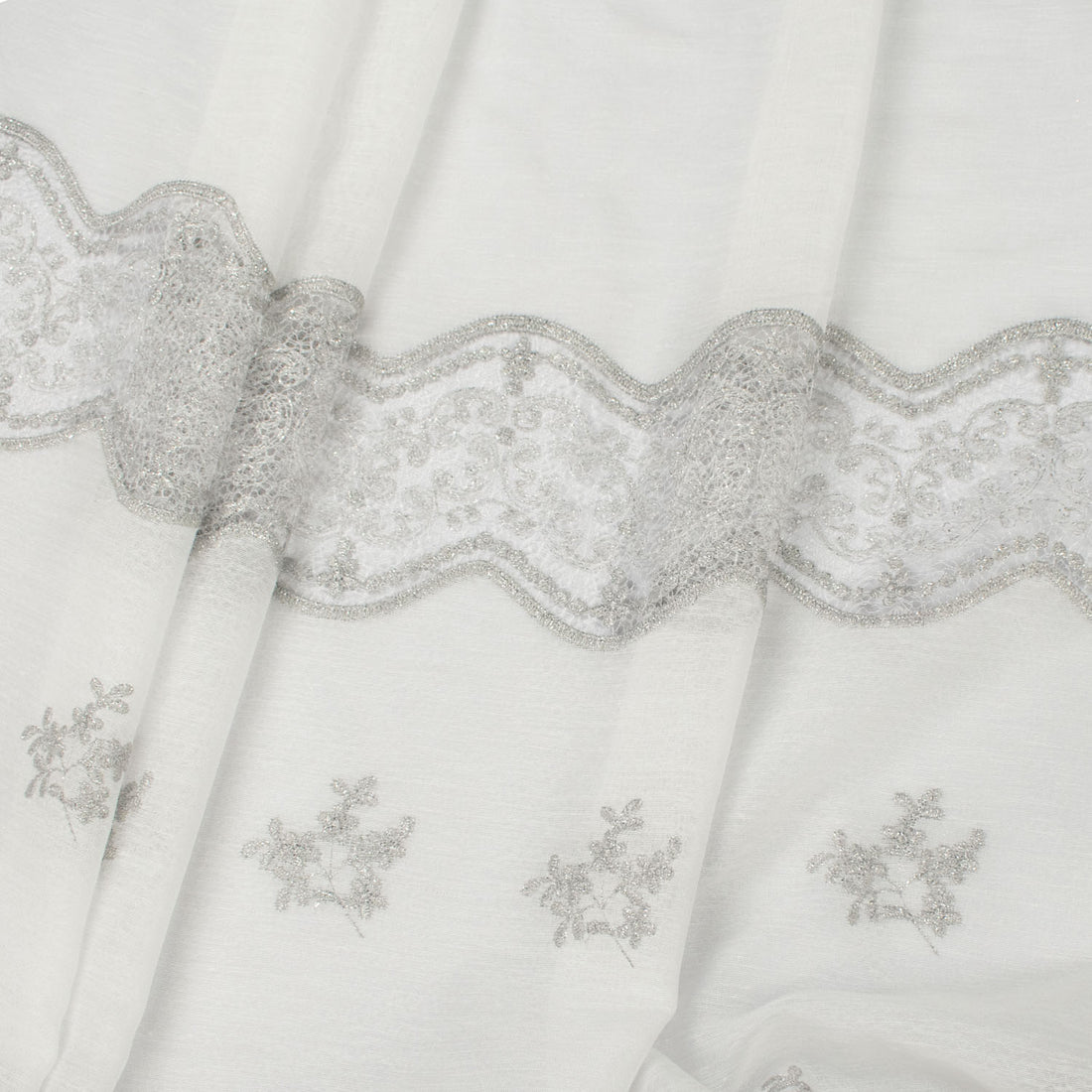 Turkish Lace Border Curtaining Sheer/Voile Metallic Floral Embroidered