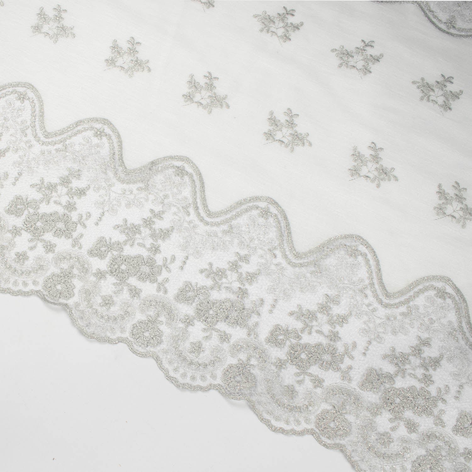 Turkish Lace Border Curtaining Sheer/Voile Metallic Floral Embroidered