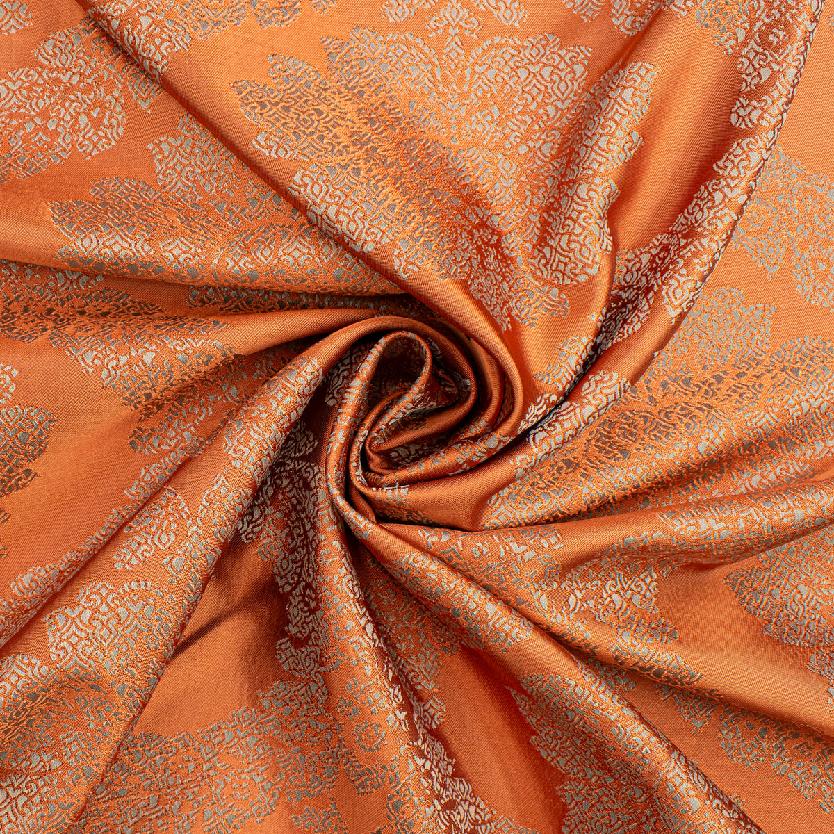 Reversible Floral Jacquard Brocade Suiting/Upholstery Fabric in Orange/Cream