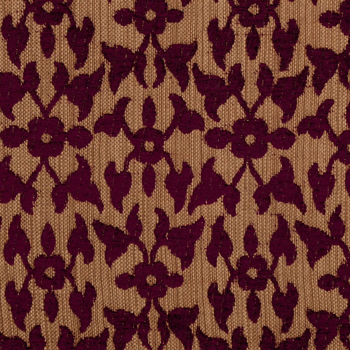 Ottoman Small Flower Chenille Upholstery/Curtaining Fabric in Burgundy