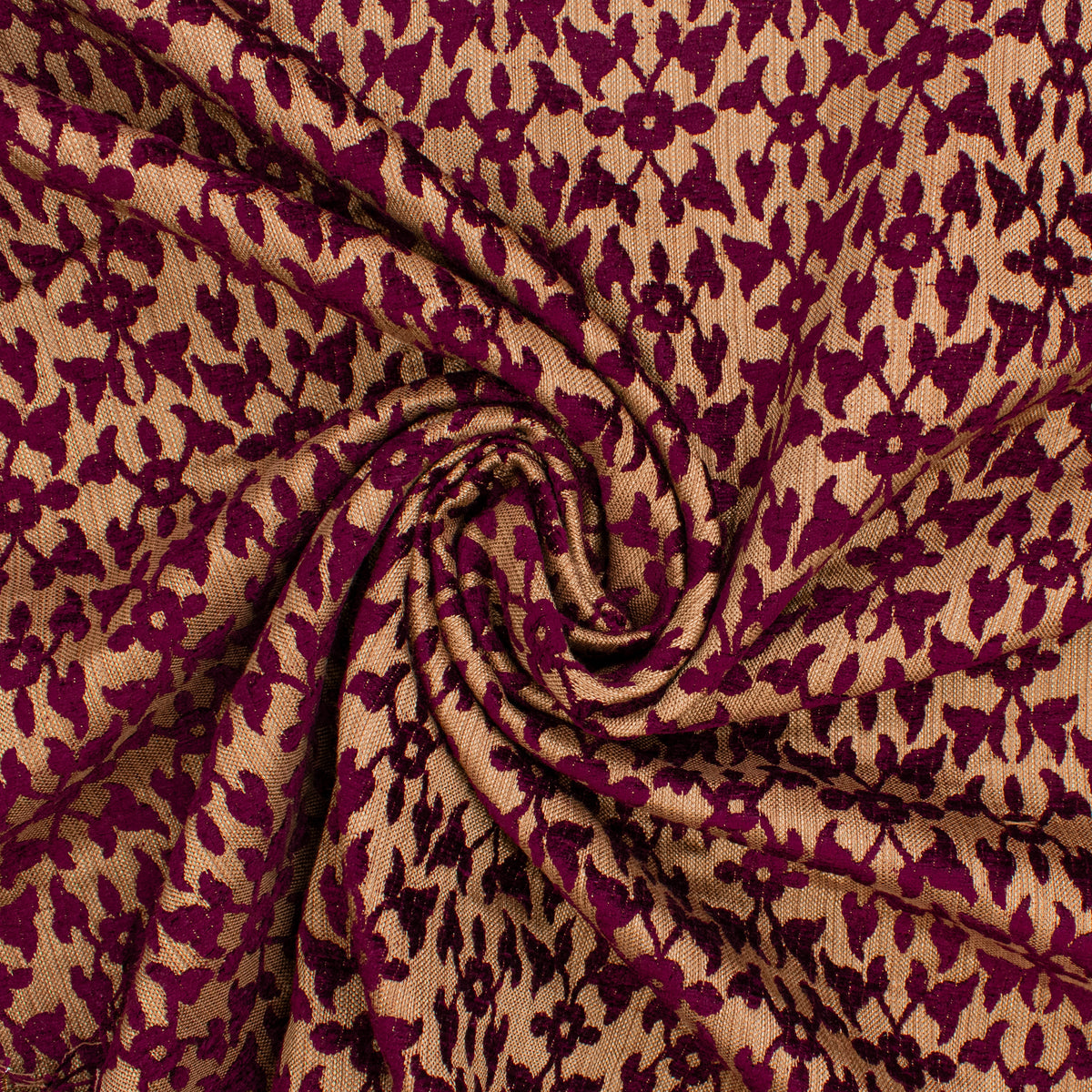 Ottoman Small Flower Chenille Upholstery/Curtaining Fabric in Burgundy