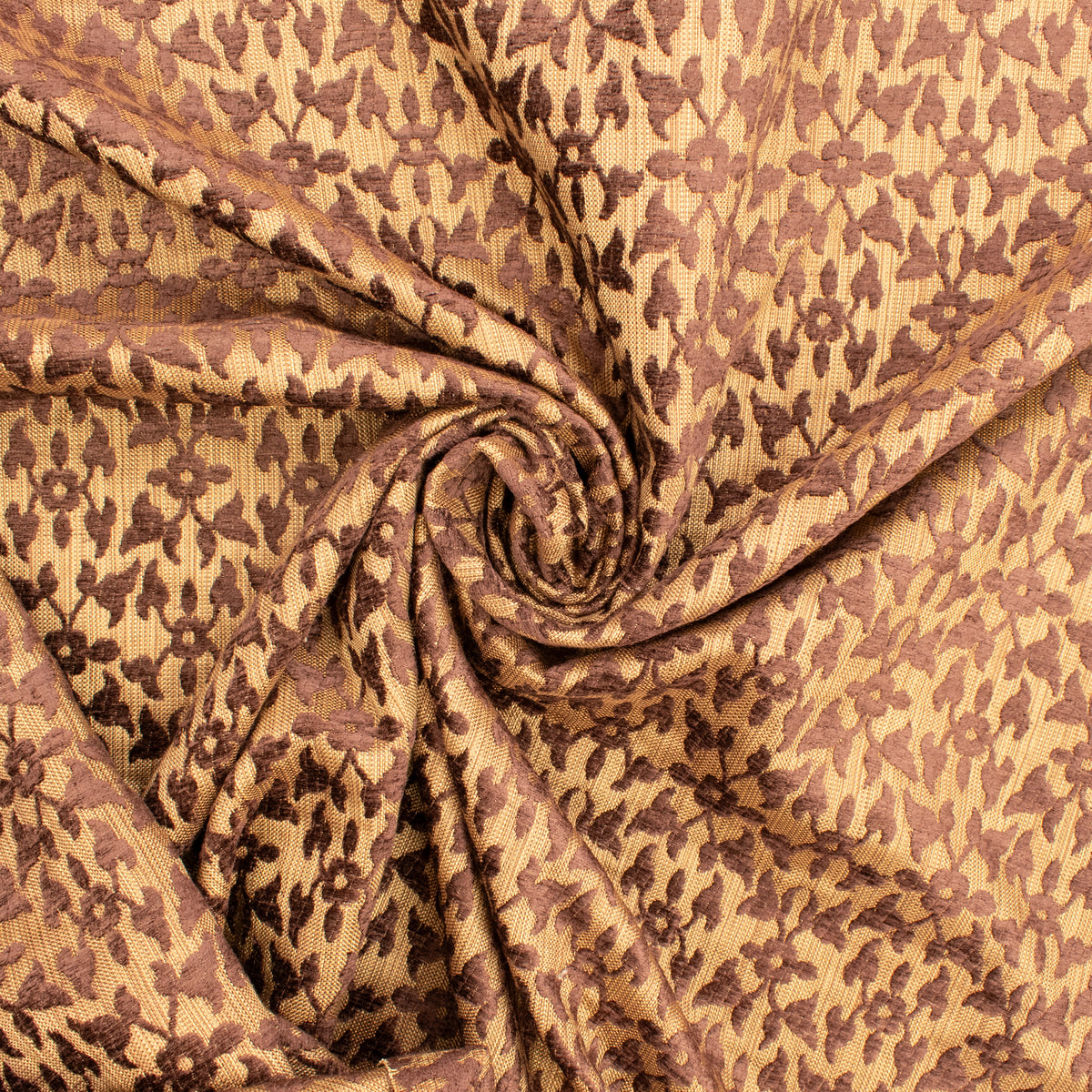 Ottoman Small Flower Chenille Upholstery/Curtaining Fabric in Brown