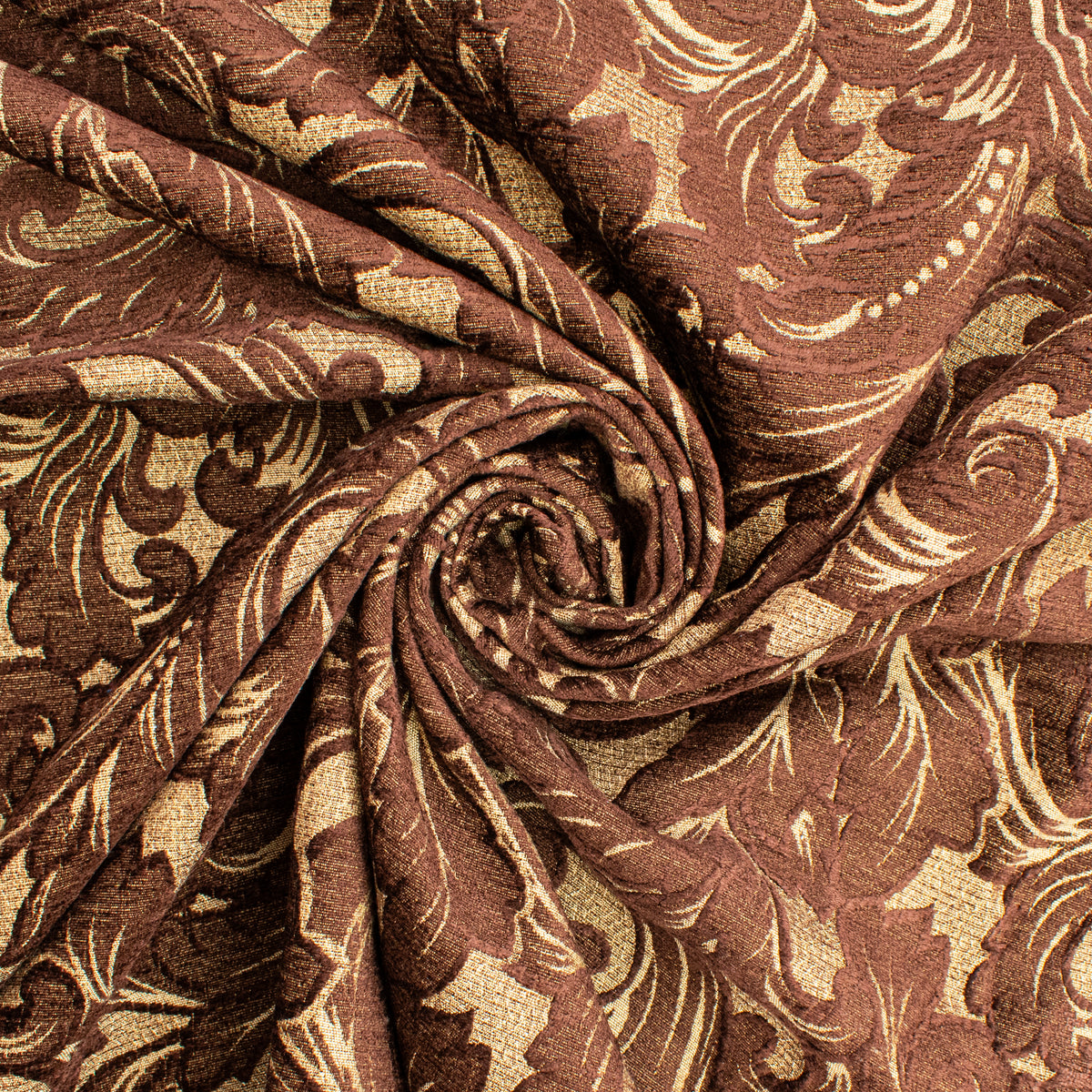 Ottoman Chenille Baroque Scroll Upholstery/Curtaining Fabric in Brown