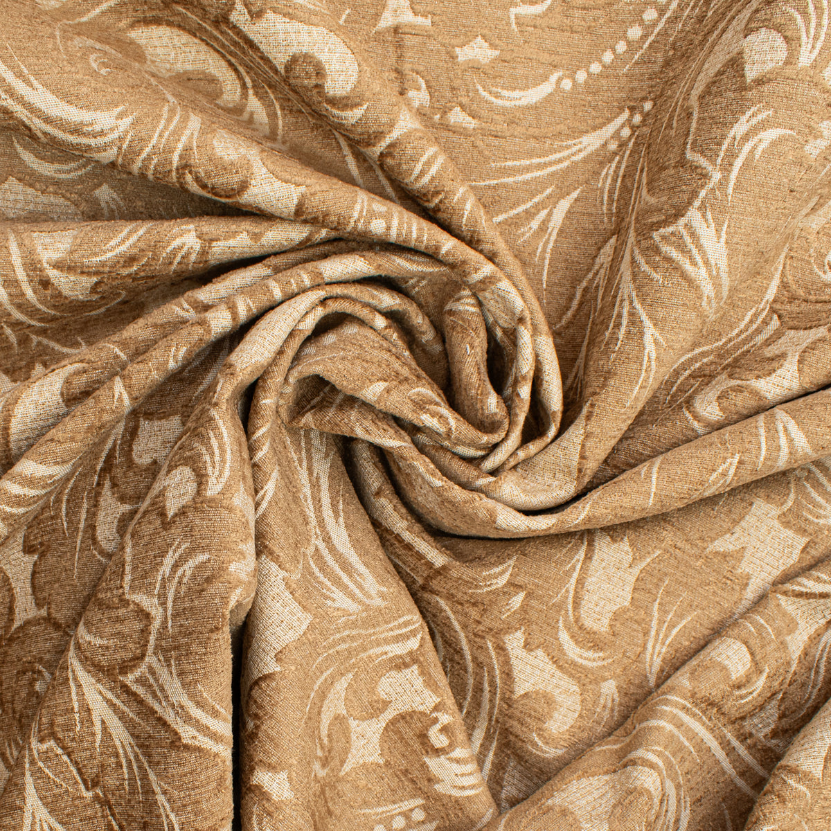 Ottoman Chenille Baroque Scroll Upholstery/Curtaining Fabric in Cream