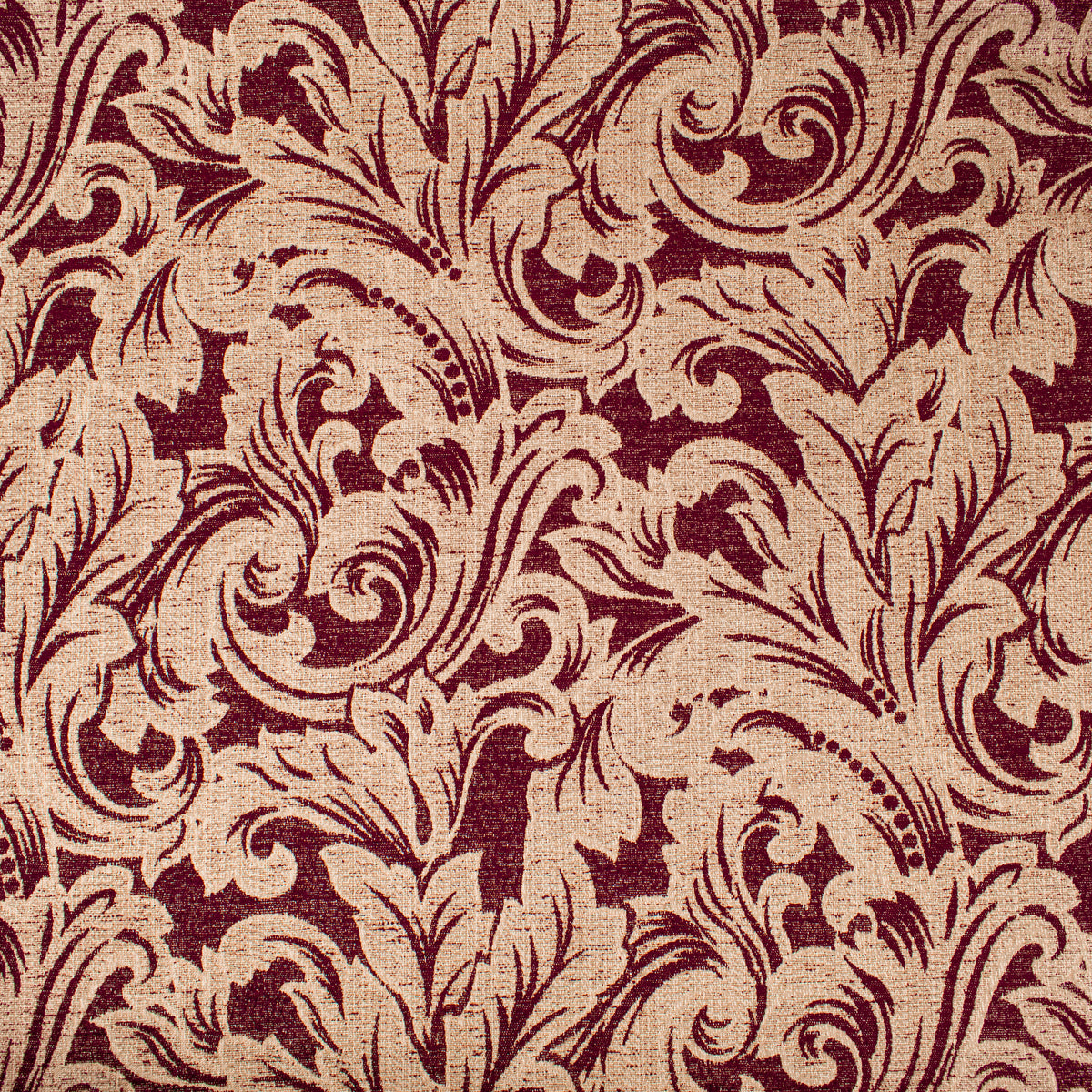Ottoman Chenille Baroque Scroll Upholstery/Curtaining Fabric in Burgundy