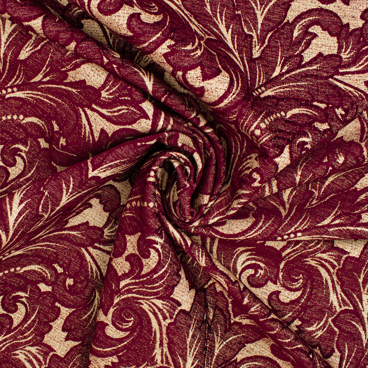 Ottoman Chenille Baroque Scroll Upholstery/Curtaining Fabric in Burgundy