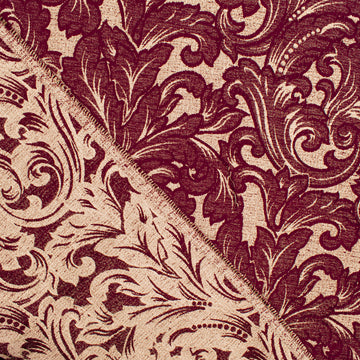Ottoman Chenille Baroque Scroll Upholstery/Curtaining Fabric in Burgundy