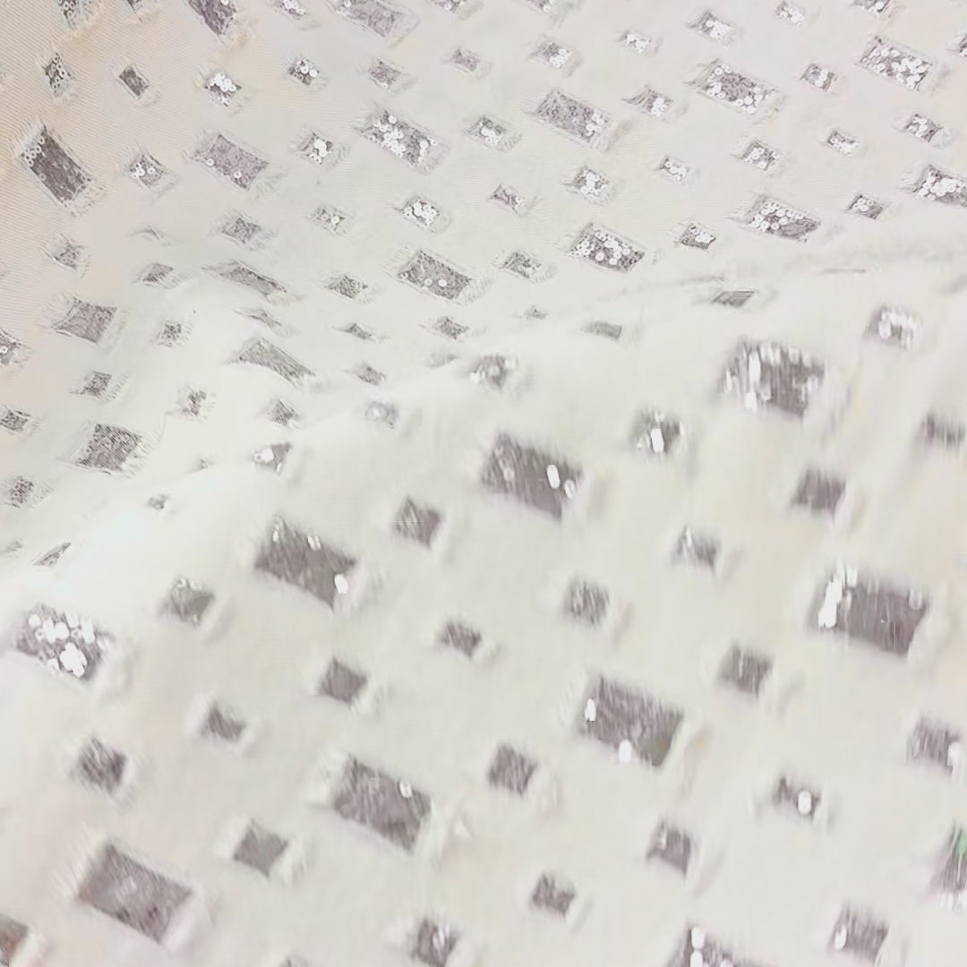 Sequin Mesh Cutout Denim