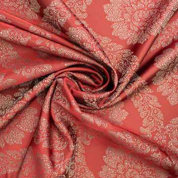 Reversible Floral Jacquard Brocade Suiting/Upholstery Fabric in Red/Cream