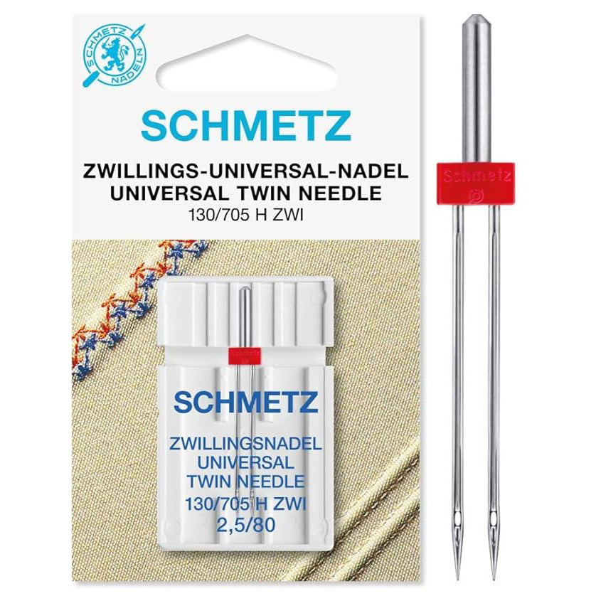 Schmetz Sewing Machine Needles Twin Universal 80/2.5mm - 1 Per Cassette