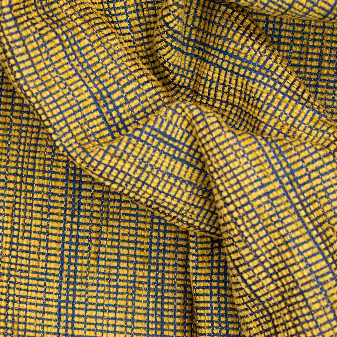 Textured Chenille Upholstery Fabric in Yellow/Blue