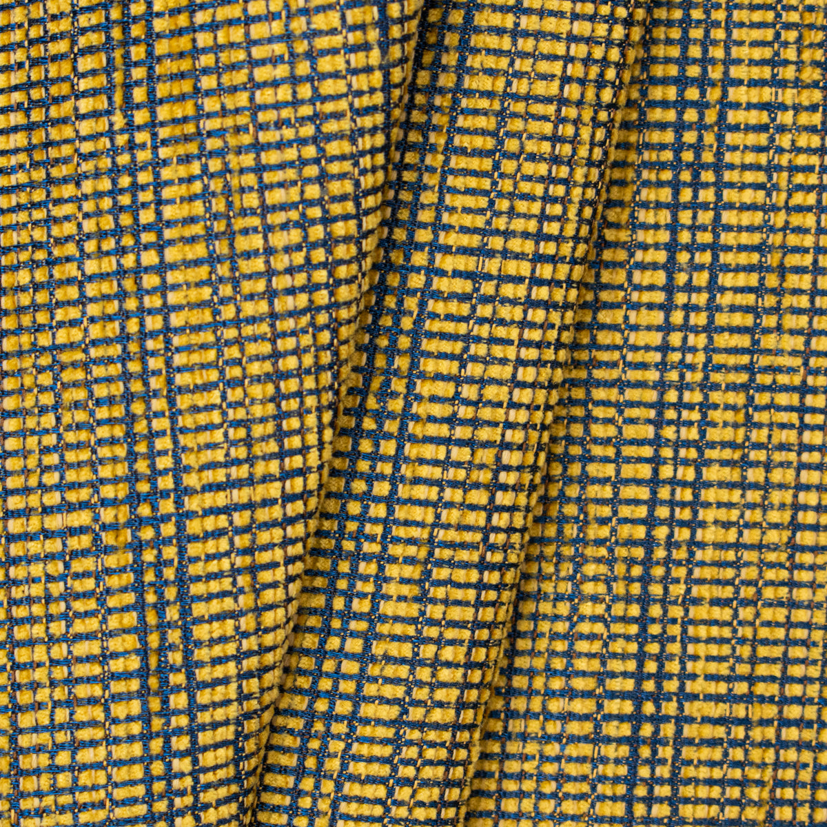 Textured Chenille Upholstery Fabric in Yellow/Blue