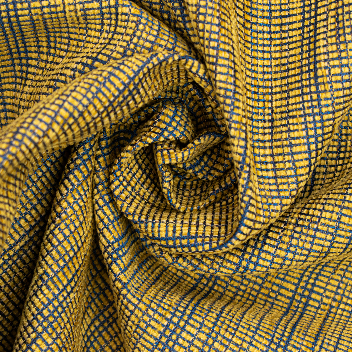 Textured Chenille Upholstery Fabric in Yellow/Blue