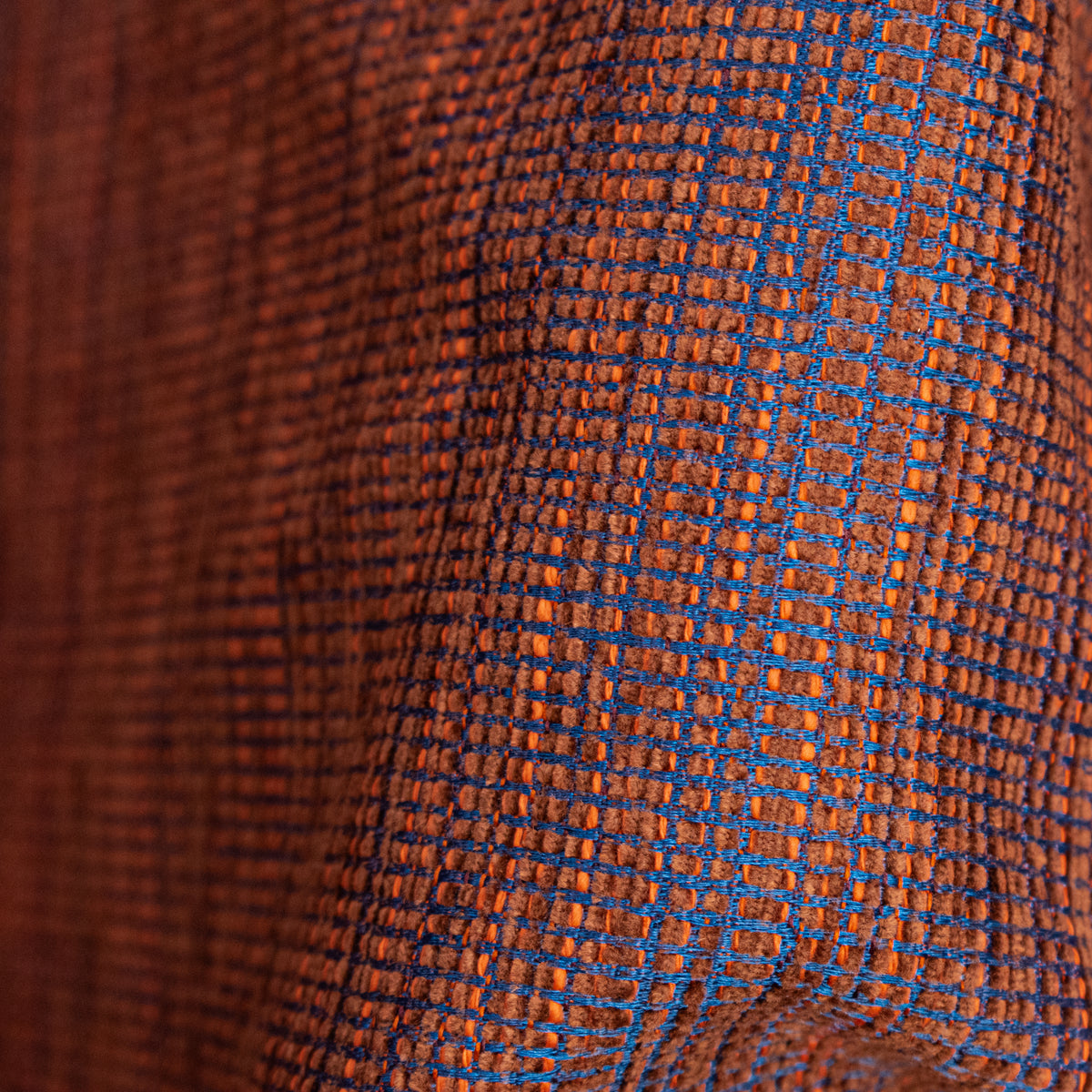 Textured Chenille Upholstery Fabric in Orange/Blue