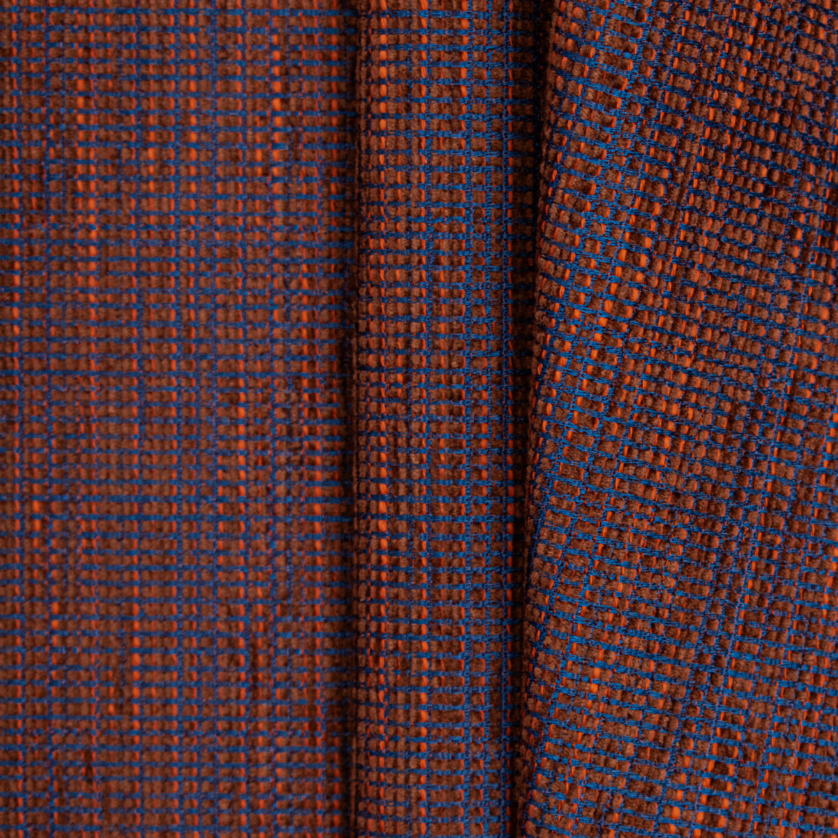 Textured Chenille Upholstery Fabric in Orange/Blue
