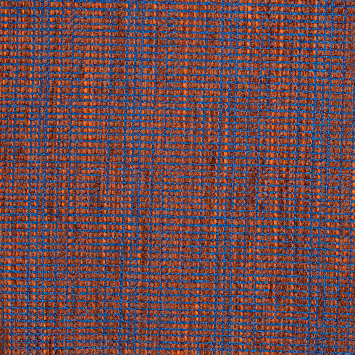 Textured Chenille Upholstery Fabric in Orange/Blue