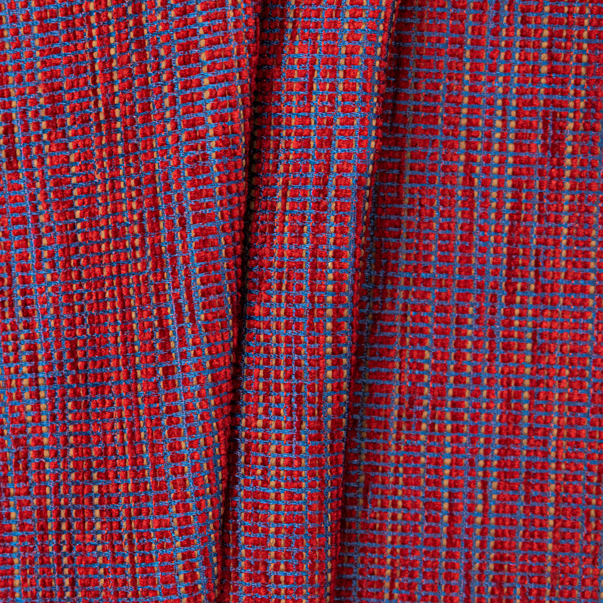 Textured Chenille Upholstery Fabric in Red/Blue