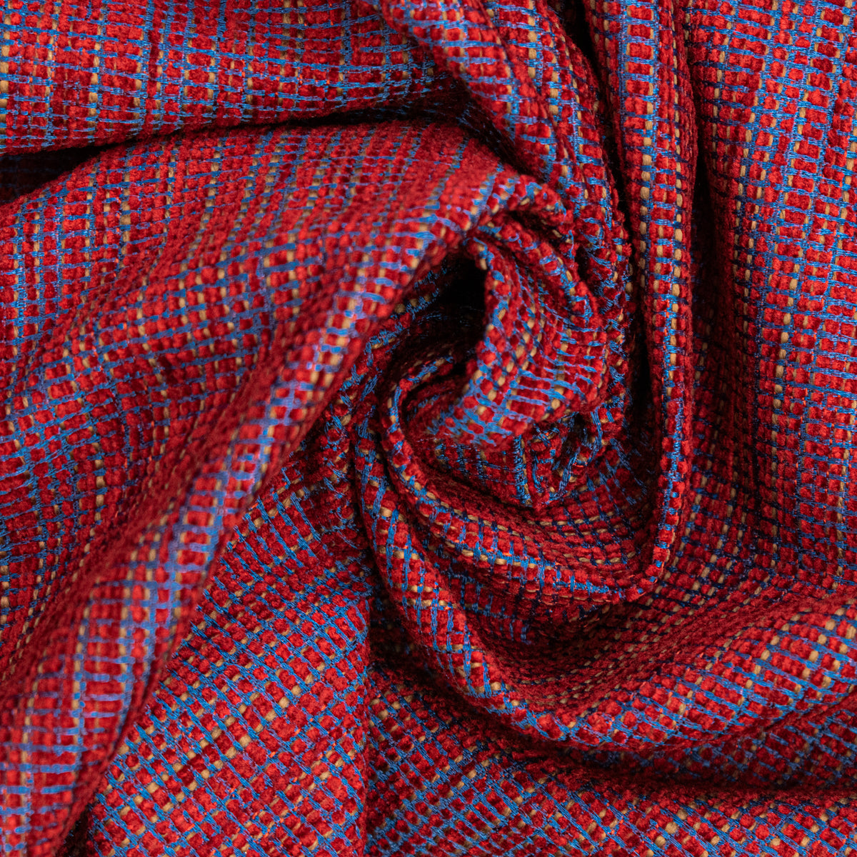 Textured Chenille Upholstery Fabric in Red/Blue
