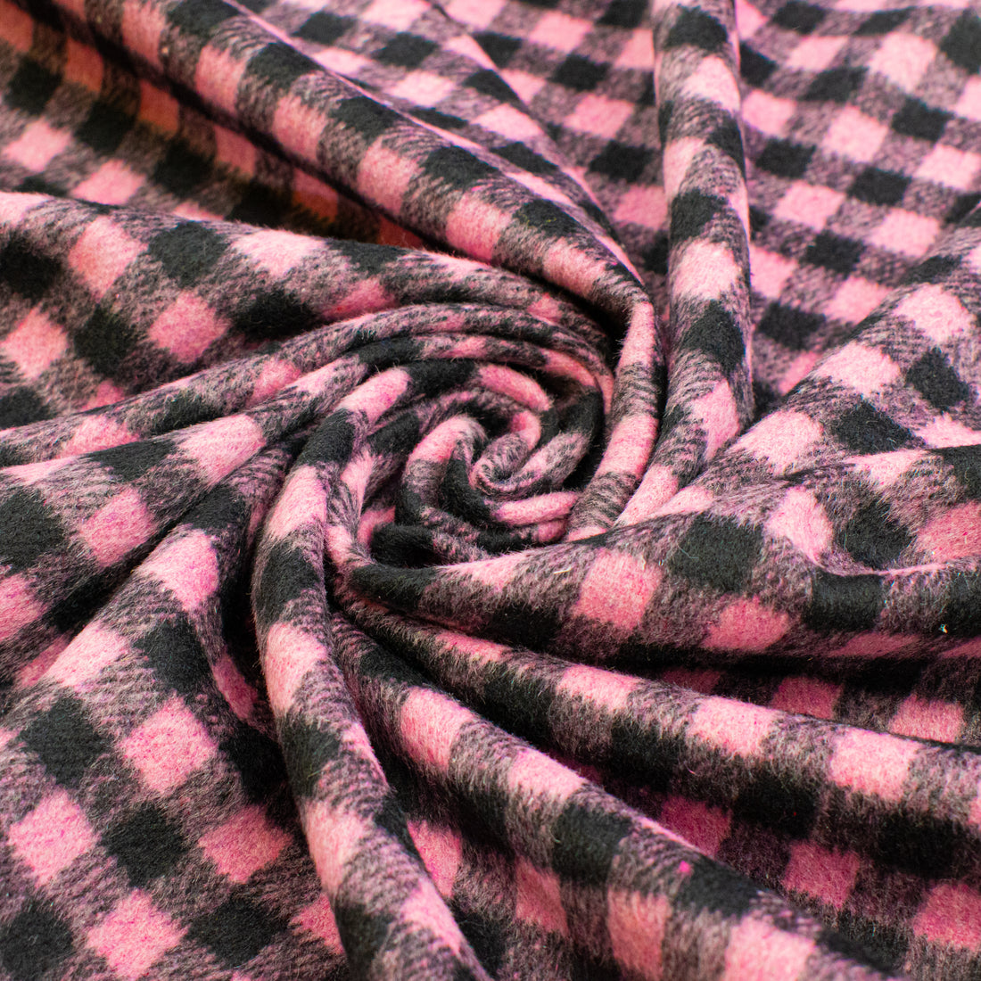 Pink & Black Mini Buffalo Check Wool Blend Melton