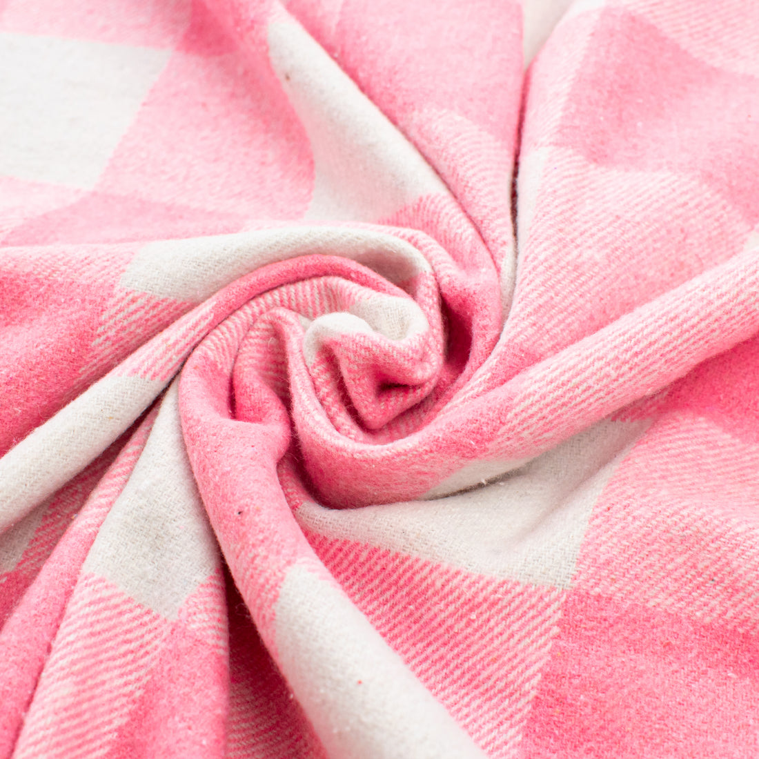 Pink & White Buffalo Check Wool Blend Melton