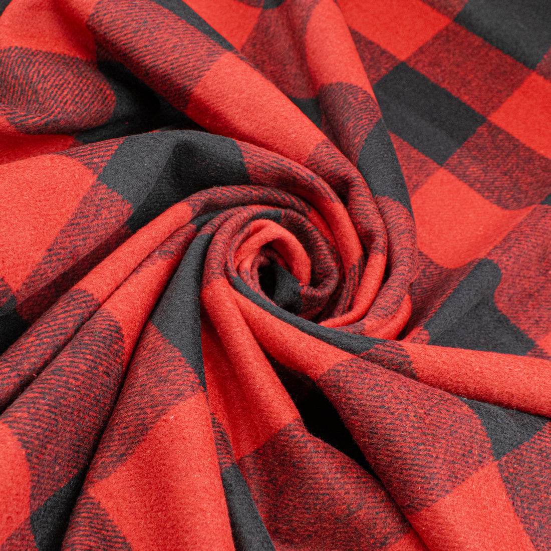 Red & Black Buffalo Check Wool Blend Melton