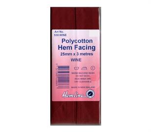 Hemline Polycotton Bias Hem Facing - WINE 25MM X 3M