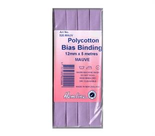 Hemline Polycotton Bias Binding - MAUVE 12MM X 5M