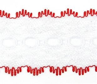 SEW EASY FEATHERED EYELET LACE TWO TONE - 37MM (WIDTH) - RED
