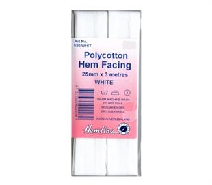 Hemline Polycotton Bias Hem Facing - WHITE 25MM X 3M